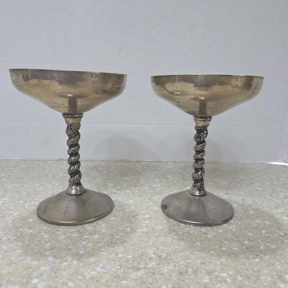 Valero EPB Silver Spain Wedding Goblets/Champagne Stem Vintage Cups Pair (2)